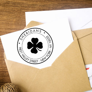 Modern 4 Leaf Clover Family Return Address Self-inking Stamp