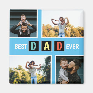 Modern 4 Photo Best Dad Ever Keepsake Magnet