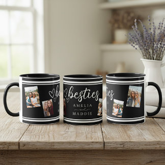 Modern 4 Photo Besties Black and White Mug
