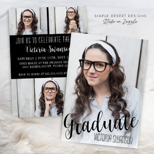 Modern 4 Photo Black and White Graduation Invitation