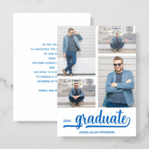 Modern 4 Photo Blue Graduation Announcement