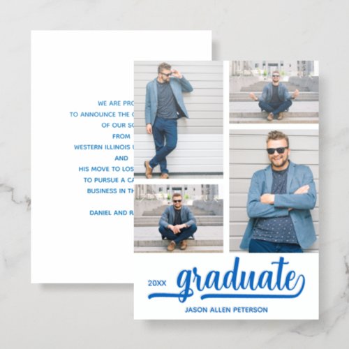 Modern 4 Photo Blue Graduation Announcement