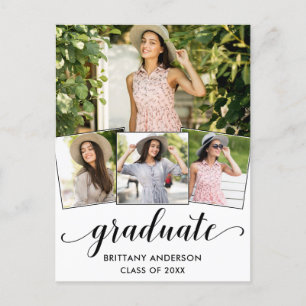 Modern 4 Photo Calligraphy Graduation Party Invitation Postcard