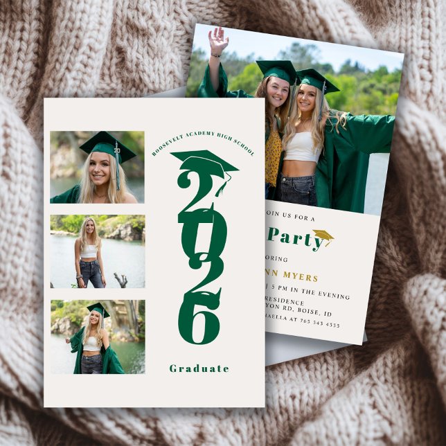 Modern 4 Photo Class of 2026 Graduation Party Invitation (Creator Uploaded)