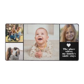 Modern 4 Photo Collage and Text Custom Monogram Desk Mat