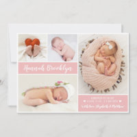 Modern 4 Photo Collage Birth Announcement Card