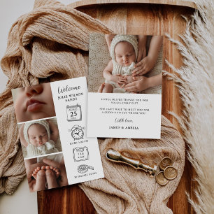 Modern 4 Photo Collage Birth Announcement Card