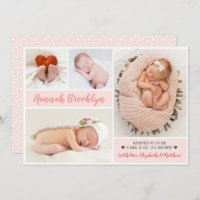 Modern 4 Photo Collage Birth Announcement Card