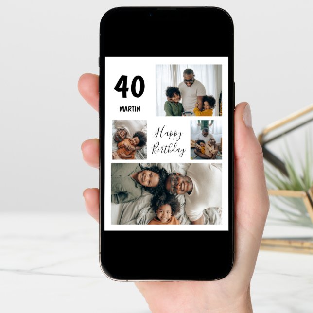 Modern 4 Photo Collage | Birthday Card (Front Digital)