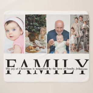 Modern 4 Photo Collage Family christmas quote Sherpa Blanket