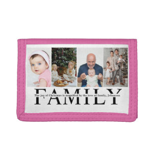 Modern 4 Photo Collage Family christmas quote Tri-fold Wallet