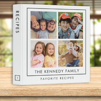 Modern 4 Photo Collage Family Recipes Cookbook 3 Ring Binder