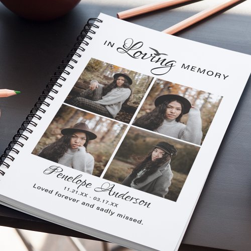 Modern 4 Photo Collage Funeral Guest Notebook