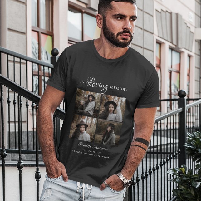 Modern 4 Photo Collage Funeral T-Shirt (Creator Uploaded)