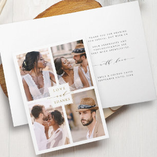 Modern 4 Photo Collage Gold Wedding Letterpress Thank You Card