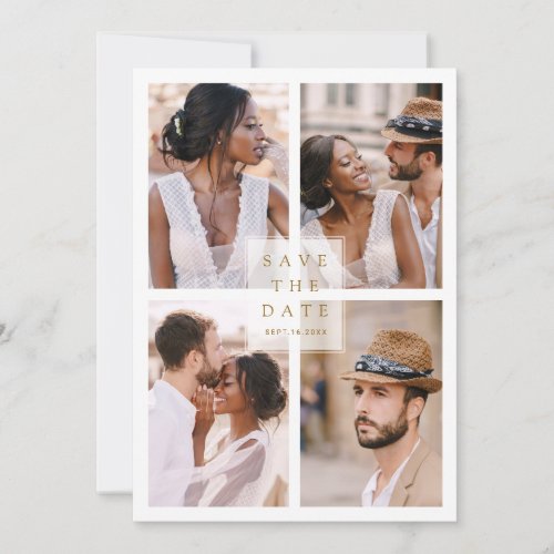 Modern 4 Photo Collage Gold Wedding Save The Date