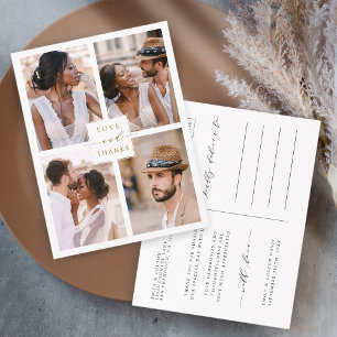 Modern 4 Photo Collage Gold Wedding Thank You Postcard