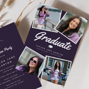 Modern 4 Photo Collage Graduate Graduation Party Invitation