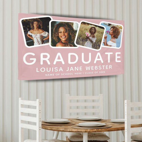 Modern 4 Photo Collage Graduate Graduation Pink Banner