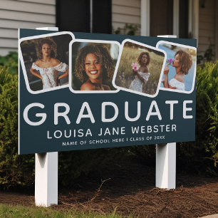 Modern 4 Photo Collage Graduate Graduation Yard Sign