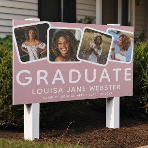 Modern 4 Photo Collage Graduate Graduation Yard  Sign
