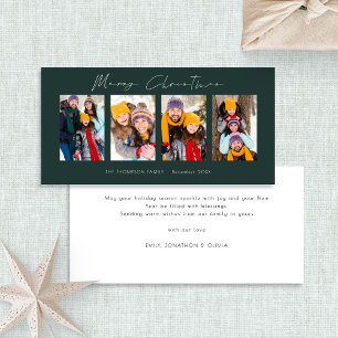 Modern 4 Photo Collage Green Christmas Holiday Card