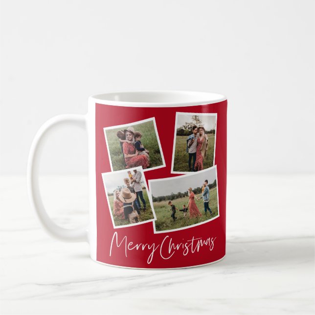 Modern 4 Photo Collage Merry Christmas  Coffee Mug (Left)