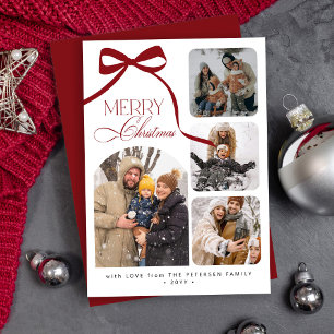 Modern 4 photo collage Merry Christmas Holiday Card