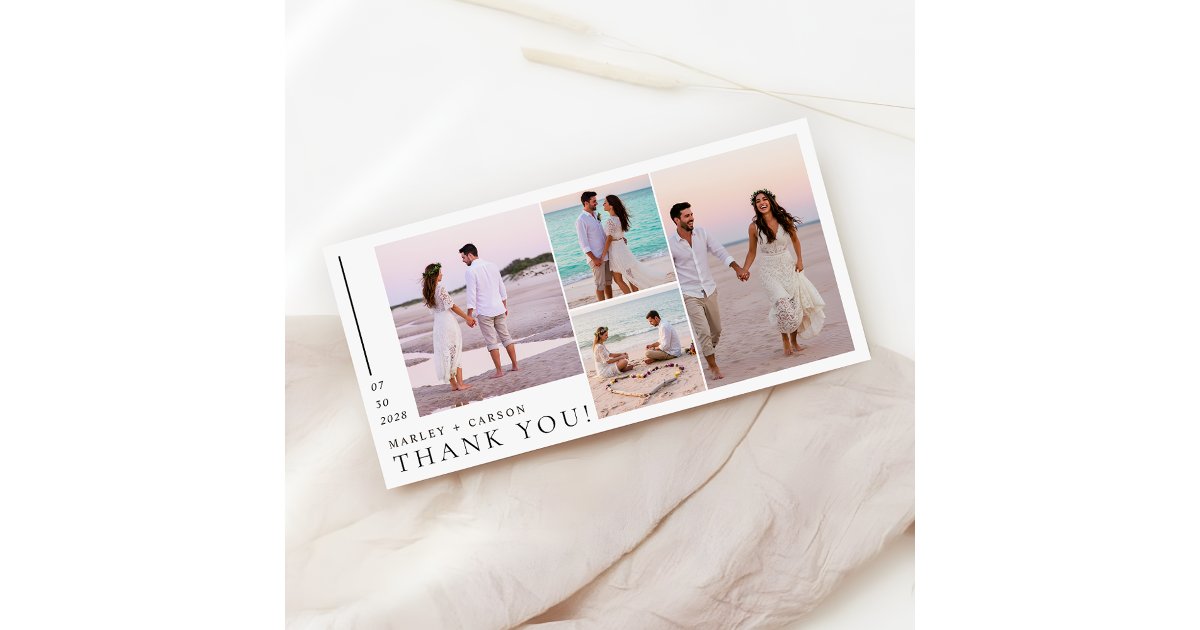 Modern 4 Photo Collage Minimalist Wedding Thank You Card | Zazzle