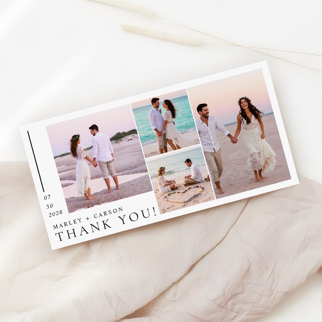 Modern 4 Photo Collage Minimalist Wedding Thank You Card (Creator Uploaded)