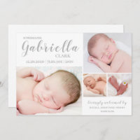 Modern 4 Photo Collage New Baby Birth Announcement