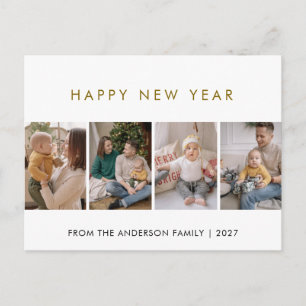Modern 4 Photo Collage New Year Cheer Holiday Postcard