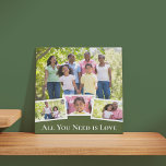 Modern 4 Photo Collage Olive Green & White Square Faux Canvas Print<br><div class="desc">Design your own photo collage for this trendy square canvas. You can add four of your favorite family photos or pictures of your wedding, pets etc. This multi photo design is automatically created as you add your pictures and has a main photo, slightly overlapped with 3 smaller photos. The wording...</div>