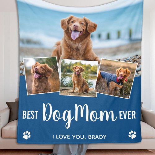 Modern 4 Photo Collage Personalized Dog Mom Pet Fleece Blanket