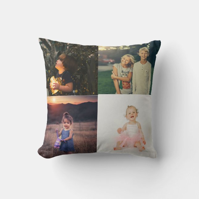 Modern 4 Photo Collage Personalized Throw Pillow (Front)