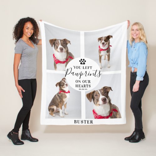 Modern 4 Photo Collage  Pet Loss DogCat Fleece Blanket