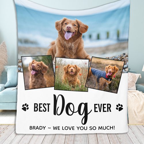 Modern 4 Photo Collage Pet Personalized Dog Lover  Fleece Blanket