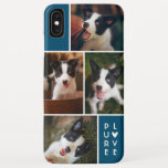 Modern 4 Photo Collage | Pure Love | Blue iPhone XS Max Case<br><div class="desc">This modern styled phone case contains 4 photo templates for your favorite photos!   It reads "PURE LOVE" in the bottom right corner and also has a cute little heart embellishment. Great for pet lovers or anyone!</div>
