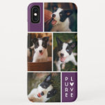 Modern 4 Photo Collage | Pure Love | Plum Purple iPhone XS Max Case<br><div class="desc">This modern styled phone case contains 4 photo templates for your favorite photos!   It reads "PURE LOVE" in the bottom right corner and also has a cute little heart embellishment. Great for pet lovers or anyone!</div>