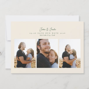 modern 4 photo collage script calligraphy wedding save the date