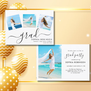 Modern 4 Photo Collage Script Graduation Party Invitation