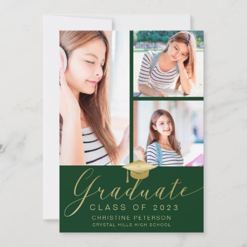 Modern 4 Photo Collage Script Purple Graduation Announcement