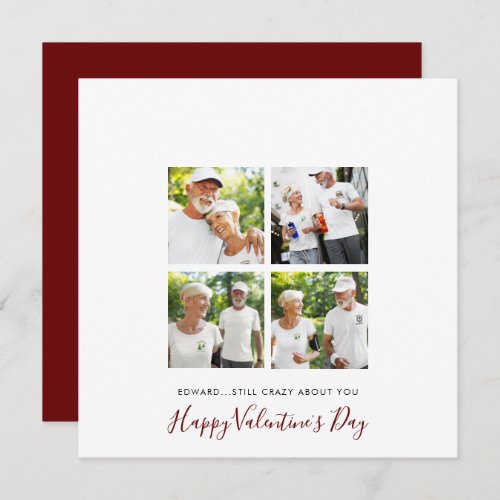 Modern 4 photo collage Senior Couple Valentine Holiday Card