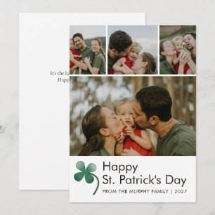 Modern 4 Photo Collage St Patricks Day Family Holiday Card