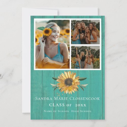 Modern 4 Photo Collage Sunflower graduation  Annou Announcement