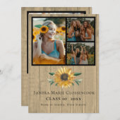 Modern 4 Photo Collage Sunflower graduation   Announcement (Front/Back)