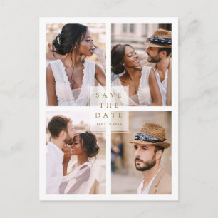 Modern 4 Photo Collage Wedding Gold Save The Date Announcement Postcard