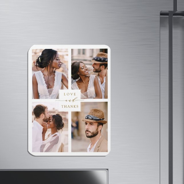 Modern 4 Photo Collage Wedding Gold Thank You Magnet (Creator Uploaded)