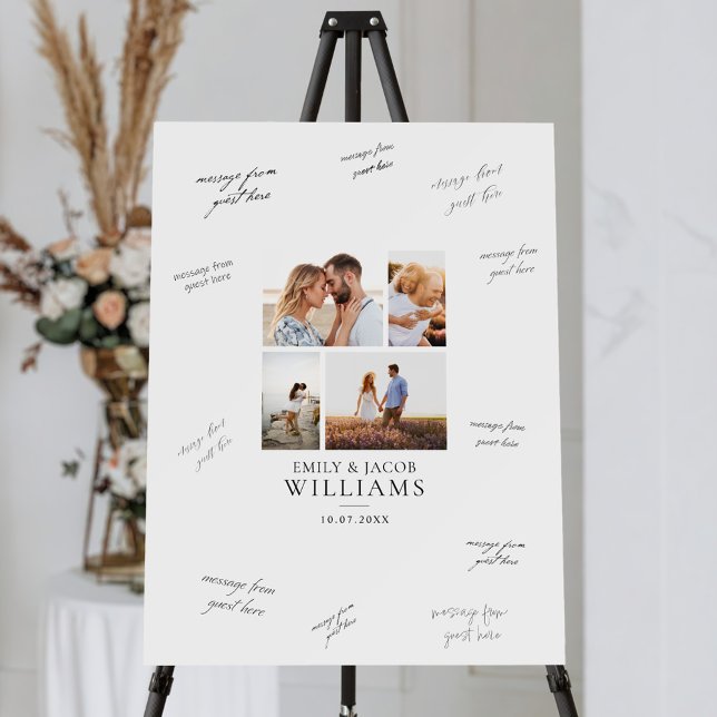Modern 4 Photo Collage Wedding Guest Signature Foam Board (Creator Uploaded)
