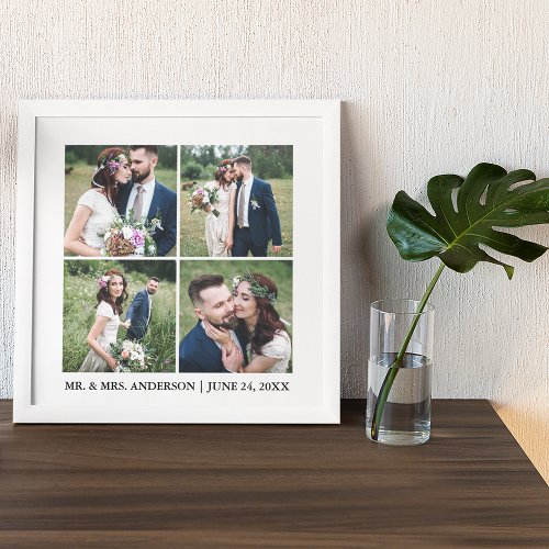 Modern 4 Photo Collage Wedding Peel And Stick Photo Tile